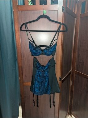 Dreamgirl Black Sheer Chemise with Blue Lace Accents